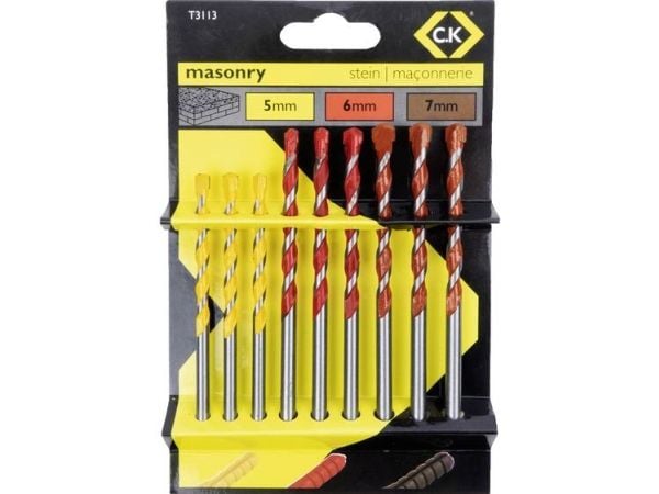 C.K T3113 betong spiralborresett 9 deler 5/6/7 mm