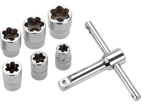 Cimco 113160, Støpselsett, 3/8", Metrisk, 6 hoder, 8,10,11,13,15,17 mm, Kromvanadiumstål
