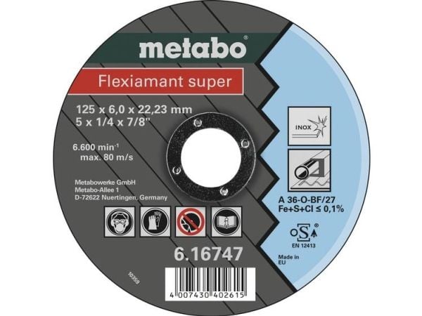 Metabo 616747000, Kutteskive, Flatt senter, Rustfritt stål, Alle merker, 12,5 cm, Sort
