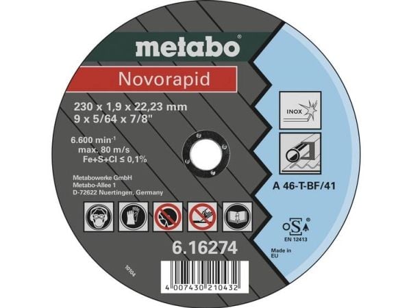 Metabo Novorapid TF 41 - Skjæreplate - for metall, rør, profiles, inox steel, sheets - 230 mm - grovkorn: A46