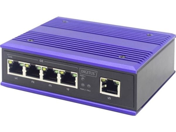 DIGITUS Professional DN-651118 Industrial - Switch - ikke-styrt - 5 x 10/100/1000 - DIN-skinnemonterbar - DC-strøm