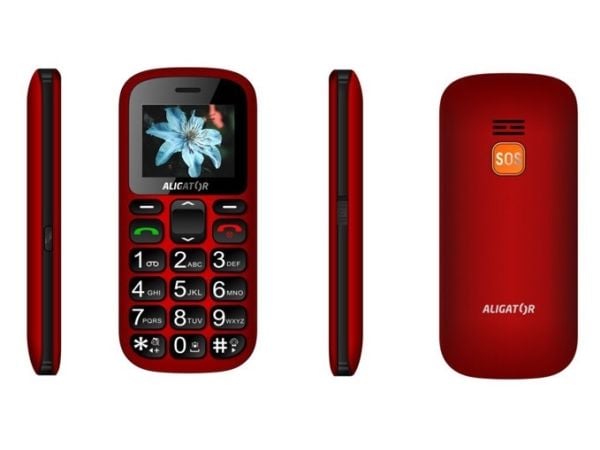 Aligator A321 Senior, Perusmalli, Kaksois-SIM, 160 x 128 pikseliä, 800 mAh, Punainen