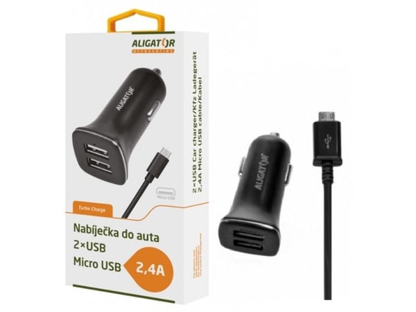 Aligator CHA0002, Automaattinen, Savukkeensytytin, 5 V, 2,4 A, 1 m, Musta