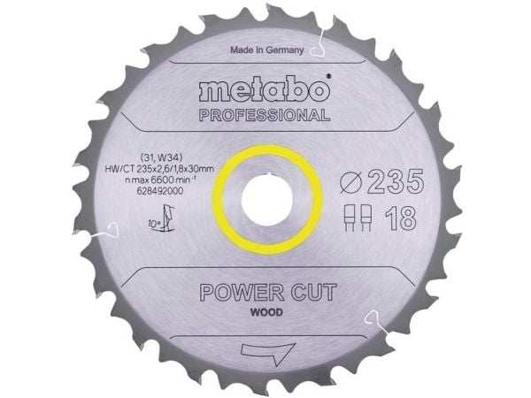 Metabo 628492000, Konstruksjons Trematerial, Løvtre, 23,5 cm, 3 cm, 1,8 mm, 6600 RPM, 2,6 mm