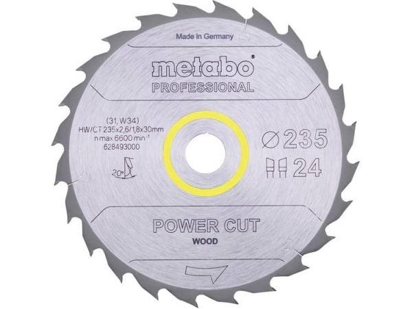 Metabo 628493000, Løvtre, Konstruksjons Trematerial, 23,5 cm, 3 cm, 1,8 mm, 6600 RPM, 2,6 mm