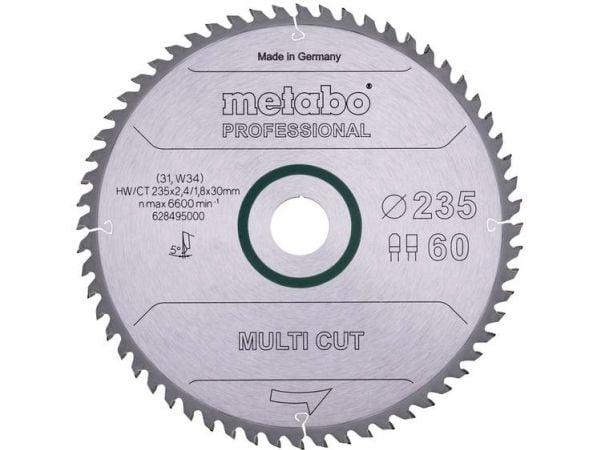 Metabo 628495000, Sponplate, Løvtre, MDF, 23,5 cm, 3 cm, 1,8 mm, 6600 RPM, 2,4 mm