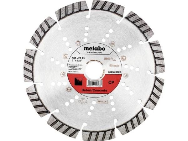 Metabo 628573000, Polykrystallinsk diamant (PCD), Kunstig stein, Betong, Hård Betong, Naturstein, Sandsten, 18 cm, 2,22 cm, 8500 RPM, 1 stykker