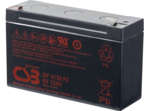 CSB batteri GP 6120 standby - blybatteri 6 V 12 Ah blyfleece (B x H x T) 151 x 101 x 50 mm - flatt stikk 4,8 mm/6,35 mm - vedlikeholdsfritt