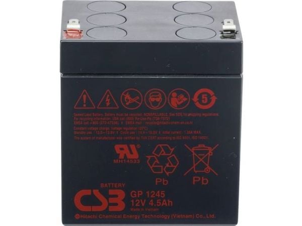 CSB-batteri GP 1245 standby UPS, blybatteri 12 V 4,5 Ah, blyfleece (B x H x T) 93 x 108 x 70 mm, flatstift 4,8 mm / flatstift 6,35 mm, vedlikeholds...