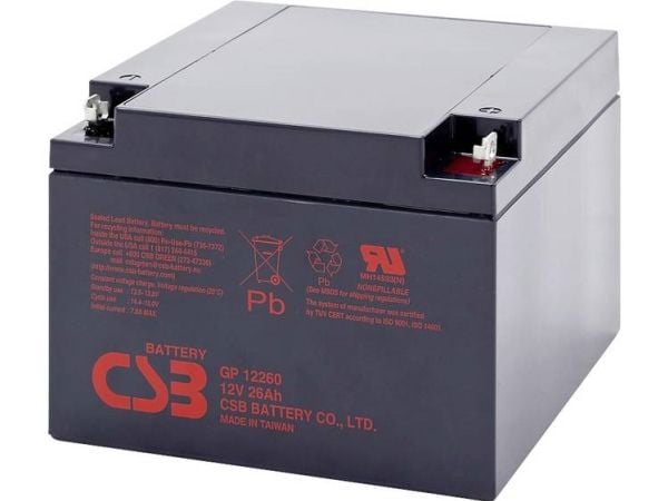 CSB-batteri GP 12260 standby UPS blybatteri 12 V 26 Ah (B x H x D) 166 x 125 x 175 mm M5 skrue tilkobling vedlikeholdsfritt, lav selvutladning