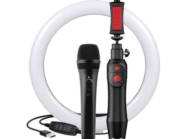 Håndholdt mobilmikrofon IK Multimedia iRig Video Creator HD-bundle (bredbånd) inkl. klemme, inkl. stativ