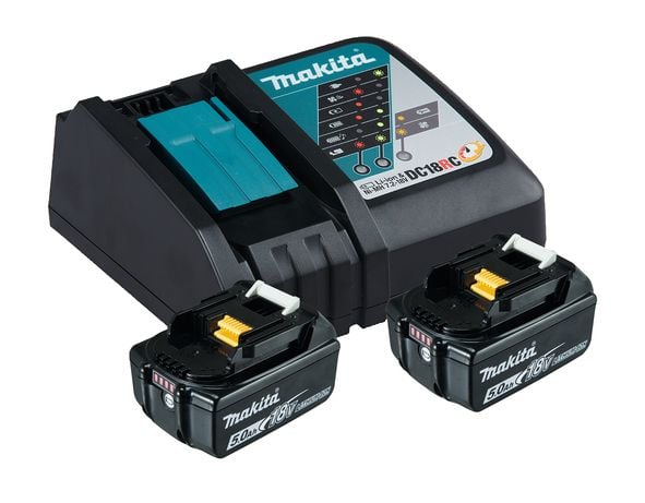 Makita DC18RC - Batterilader + batteri 2 x - Li-Ion - 5 Ah - 90 Wh - 1 x batterier lader