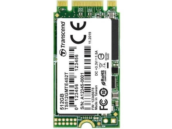 Transcend MTE452T - SSD - 512 GB - intern - M.2 2242 (dobbelsidig) - PCIe 3.1 x2 (NVMe) - AES