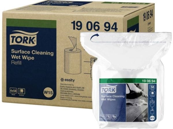 Aftørringsklud Tork Wet wipes til overflader refill i pose til varenummer 9199,4 rl/krt