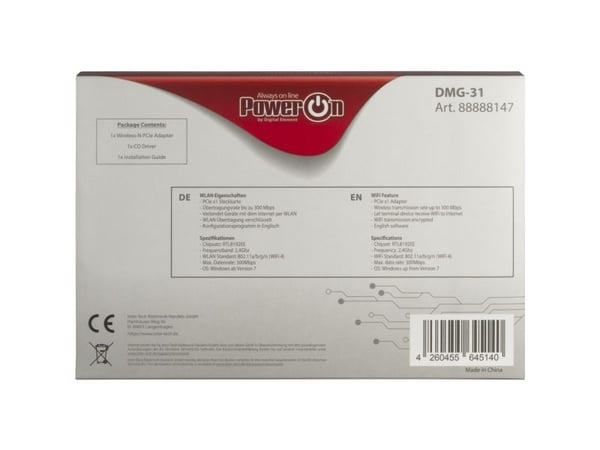Inter-Tech DMG-31 - Nettverksadapter - PCI Express x1 - 802.11b/g/n