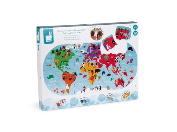 JANOD Bath Explorers Map, Badepuslespill, Gutt/Jente, 3 år, Polyetylen-vinylacetat (PEVA), Flerfarget
