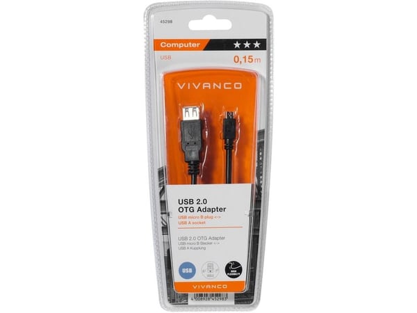 Vivanco 45298, 0,15 m, Micro-USB B, USB A, USB 2.0, Lajittelu