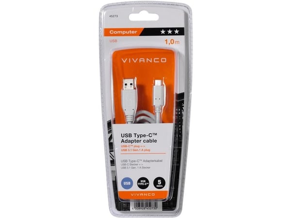 Vivanco 45273, 1 m, USB C, USB A, USB 3.2 Gen 1 (3.1 Gen 1), 5000 Mbit/s, hvit