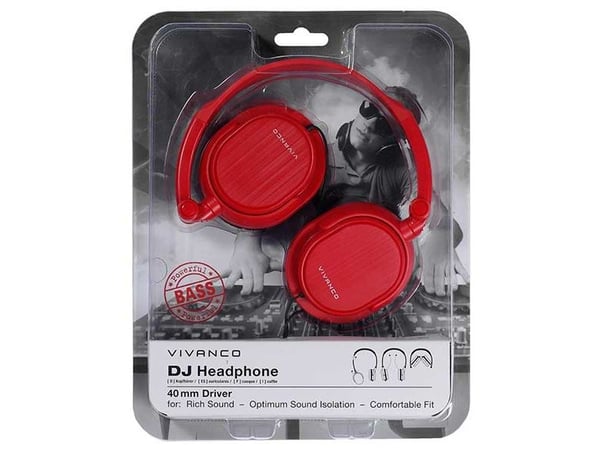 Vivanco DJ 20, Langallinen, 20 - 20000 Hz, Kuulokkeet, Punainen