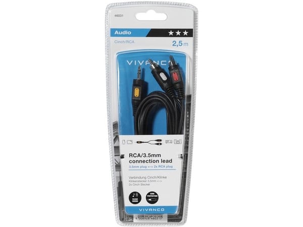 Vivanco 46031, 2 x RCA, Hankjønn, 3.5mm, Hankjønn, 2,5 m, Sort, Rød, Hvit