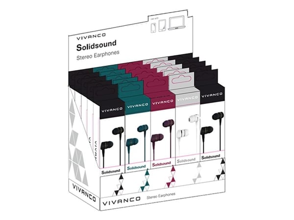Vivanco Solidsound, Koblet med ledninger (ikke trådløs), 20 - 20000 Hz, Samtaler/musikk, Hodetelefoner, Svart, Grønn, Lilla, Hvit