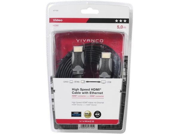 Vivanco 47/10 50FG, 5 m, HDMI Type A (Standard), HDMI Type A (Standard), 3D, 10 Gbit/sek, Svart, Grå