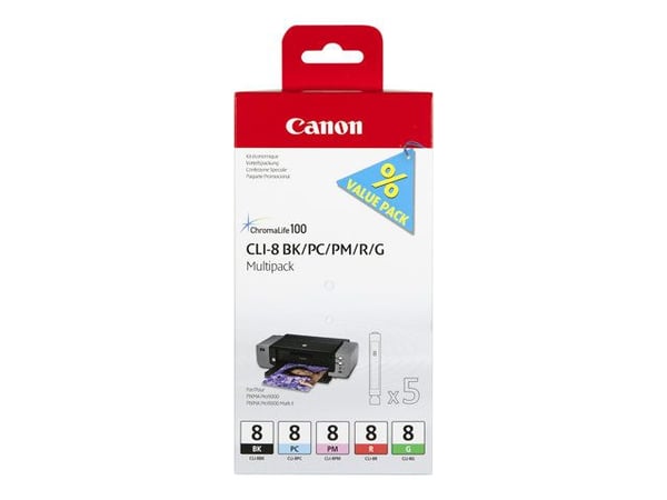 Canon CLI Value Pack 8 Multipack - 13 ml - svart, cyan, magenta, rød, grønn - original - blekkbeholder - for PIXMA Pro9000, Pro9000 Mark II
