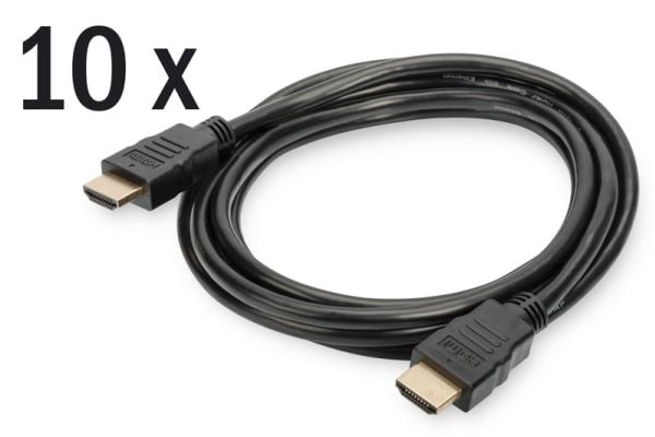 ASSMANN - High Speed - HDMI-kabel med Ethernet - HDMI hann til HDMI hann - 2 m - svart - 4K-støtte (en pakke 10)