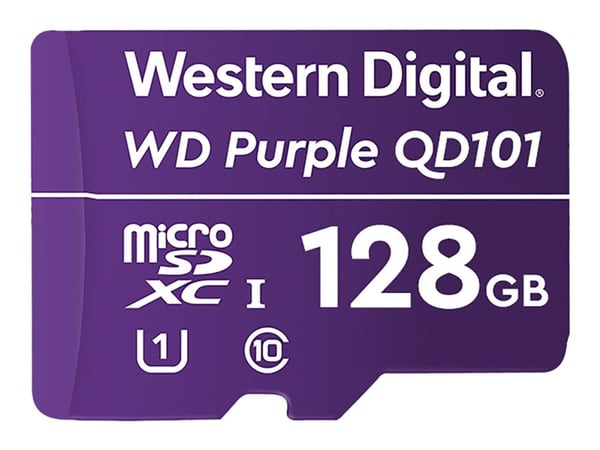 WD Purple SC QD101 WDD128G1P0C - Flash-minnekort - 128 GB - UHS-I U1 / Class10 - microSDXC UHS-I - lilla
