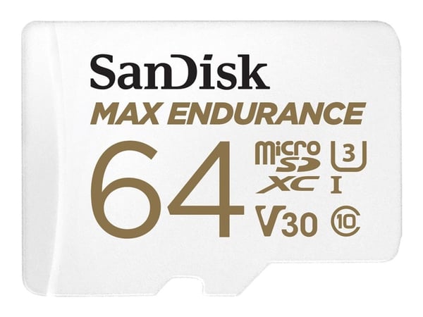 SanDisk Max Endurance - Flashminnekort (microSDXC til SD-adapter inkludert) - 64 GB - Video Class V30 / UHS-I U3 / Class10 - microSDXC UHS-I