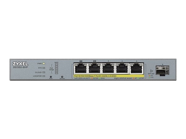 Zyxel GS1350-6HP - Switch - smart - 5 x 10/100/1000 (PoE+) + 1 x Gigabit SFP (opplink) - stasjonær - PoE+ (60 W)
