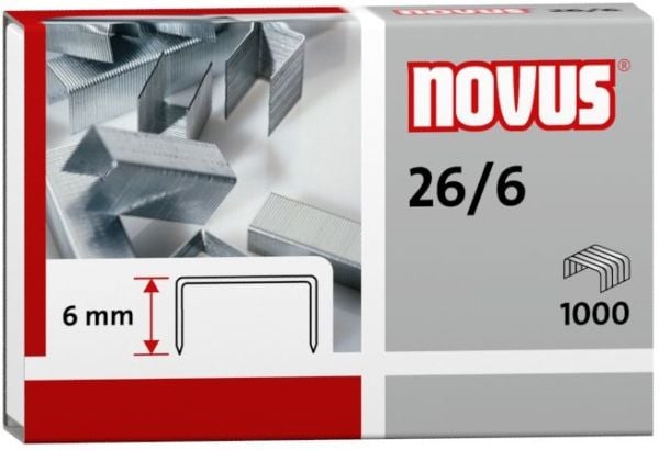 Novus 26/6, Pakke med stifter, 6 mm, Festing, 1000 stifter, Stål, Rustfritt stål