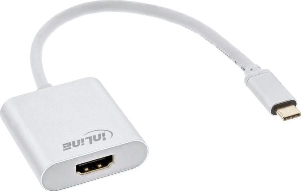 InLine 64103S, 0.2 m, USB Type-C, HDMI, urosliitin, naarasliitin, kultainen