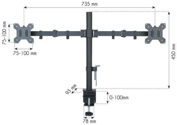 TECHly - Stativ - for 2 LCD-skjermer - svart - skjermstørrelse: 13"-27" - klemmemonterbar