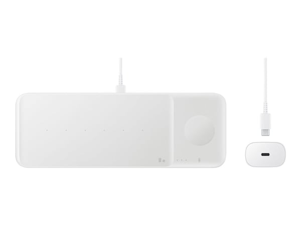 Samsung Wireless Charger Trio EP-P6300 - Trådløs ladepute + AC-strømadapter - Fast Charge - hvit - for Galaxy Buds Live, Note20, S20, S20 5G, Watch...
