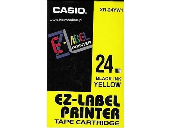 Casio XR-24YW1, Svart på gult, XR, 2,4 cm, 8 m, 1 stykker, Hengende boks