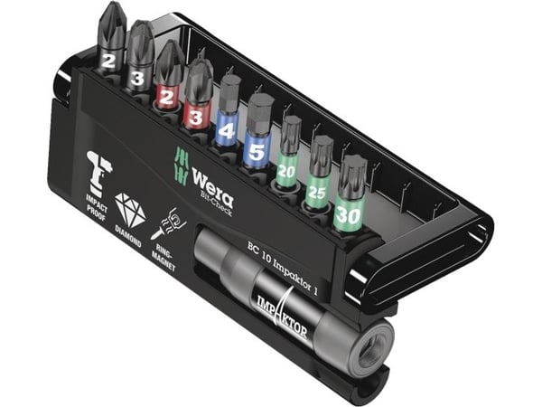 Wera Bit-Check 10 impactor 1 - Ruuvimeisselisarja - 10 kpl - torx, phillips, pozidriv, hex - kuusikulmainen - pituus: 25 mm