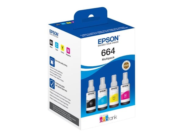 Epson EcoTank 664 - 4 pakker - svart, gul, cyan, magenta - original - blekkpåfylling - for Epson L380, L395, L495; EcoTank ET-2650, L1455, L656; Ec...
