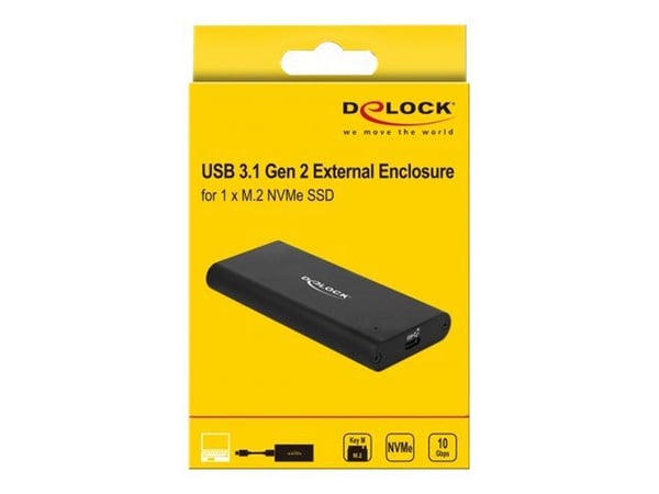 DeLOCK 42614, SSD-kotelo, M.2, 10 Gbit/s, USB-liitettävyys, Musta