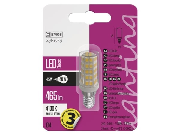 Emos ZQ9141, 4,5 W, 40 W, E14, 465 lm, 30000 timer, Nøytral hvit