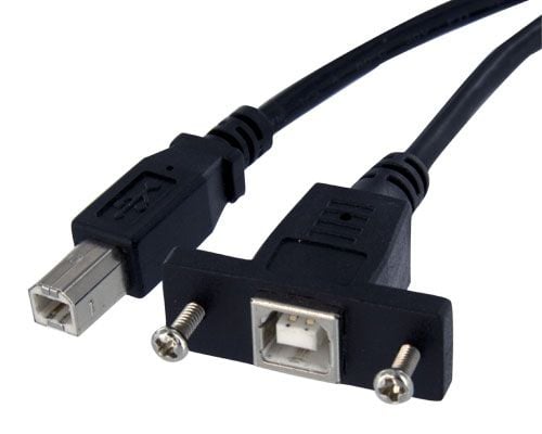 StarTech 1 ft Panel Mount USB Cable B to B - F/M - USB cable - USB Type B (F) to USB Type B (M) - USB 2.0 - 1 ft - molded, thumbscrews - black - US...