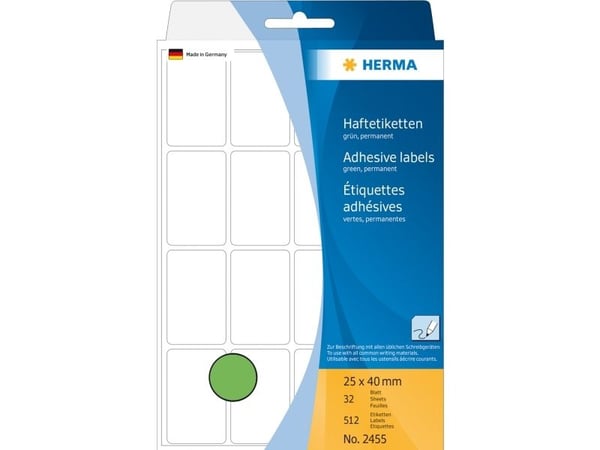 HERMA flerbruksetiketter, 25 x 40 mm, grønn, stor pakke Innhold: 512 stk (2455)