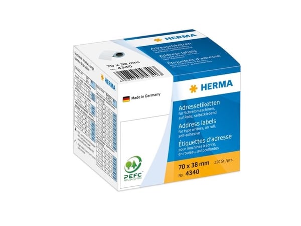 HERMA 4340, Valkoinen, Paperi, Matta, 7 cm, 3,8 cm, 250 kpl