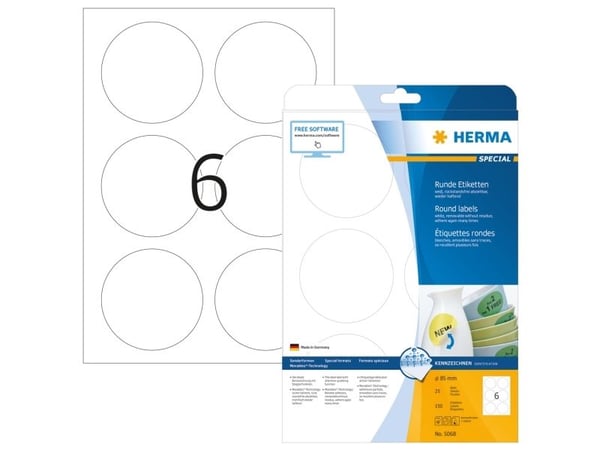 HERMA Special - Papir - matt - fjernbart selv-adhesiv - hvit - 85 mm rund 150 etikett(er) (25 ark x 6) merkelapper