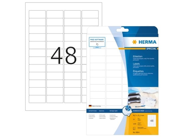 HERMA Special - Papir - matt - permanent selv-adhesiv - belagt - hvit - 45.7 x 21.2 mm - 90 g/m² - 1200 etikett(er) (25 ark x 48) merkelapper