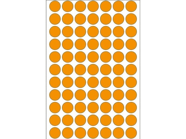 HERMA permanenta självhäftande etiketter Luminous Orange 13 mm rund 1848 etiketter (24 ark x 77) (2234)