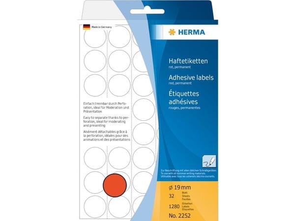 HERMA - Papper - matt - permanent häftning - röd - 19 mm, rund 1280 etikett (er) (32 ark x 40) etiketter