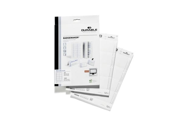 DURABLE - Hvit - 60 x 90 mm - 150 g/m² - 160 kort (20 ark x 8) navneskiltkort - for P/N: 8003-19, 8106-03, 8106-06, 8106-19, 8603-19, 8612-19