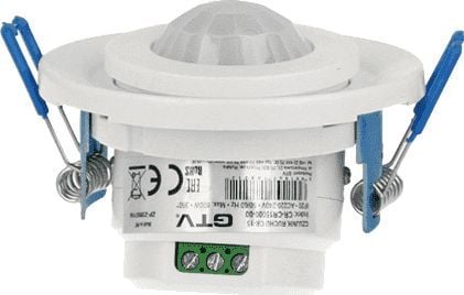 GTV liiketunnistin CR-15 800W 220-240V 360 astetta IP20 upotettu valkoinen, 8m ± 2.2-4m toimii yhteistyössä LEDin kanssa (CR-CR15000-00)