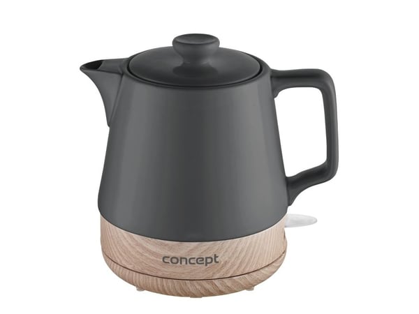 RK0062 Ceramic kettle 1 l, gray with "wood look" on the base.
